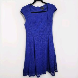 Liz Claiborne Blue Short Cap Sleeve Crochet Lace Dress Women's Size 6